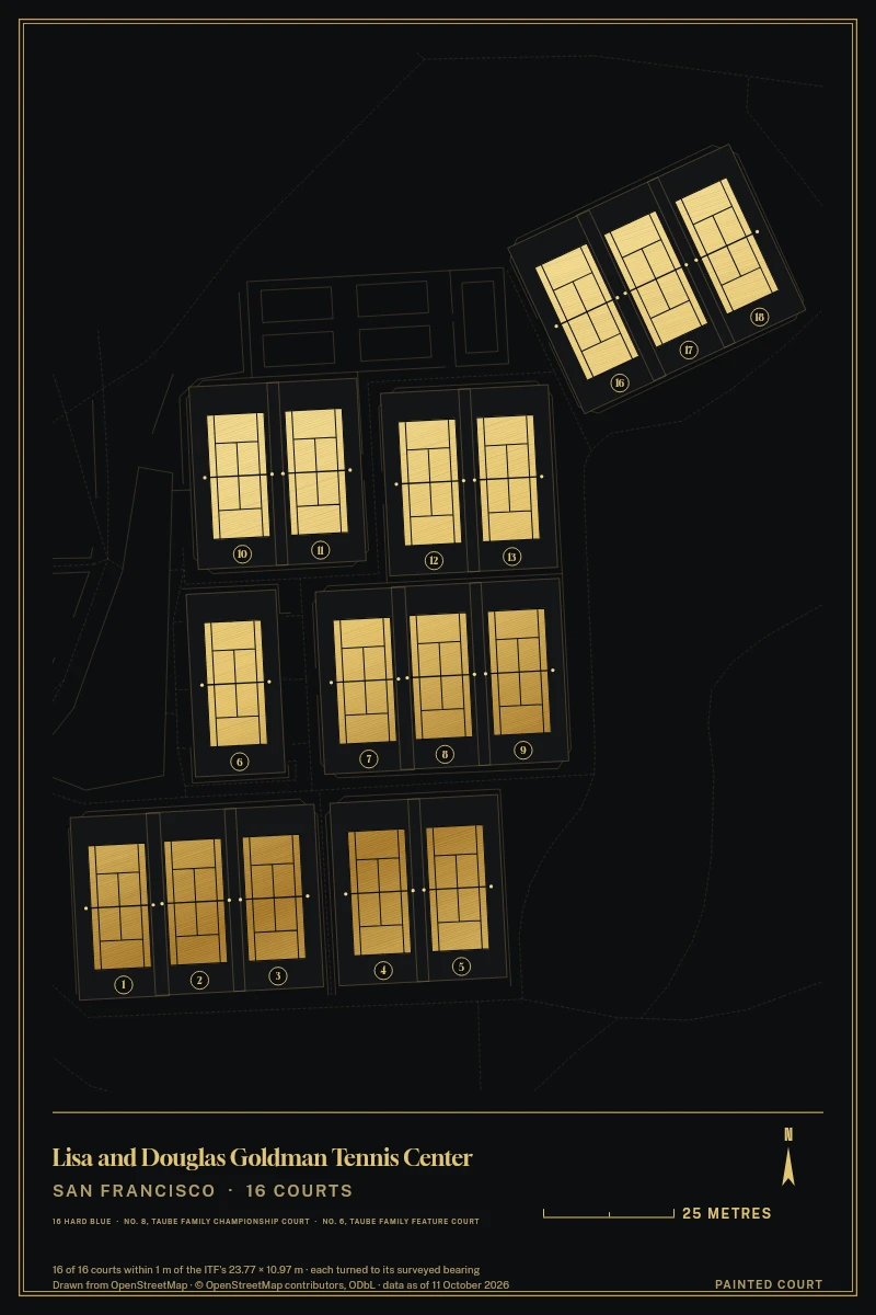 Gilt, Black & Gold: Golden Gate Park's sixteen courts in gold leaf on black.